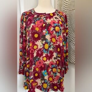 Vibrant Floral Blouse - Red and Yellow
